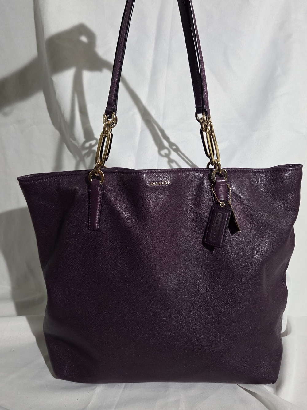 COACH Plum Leather Tote Bag with Gold Hardware